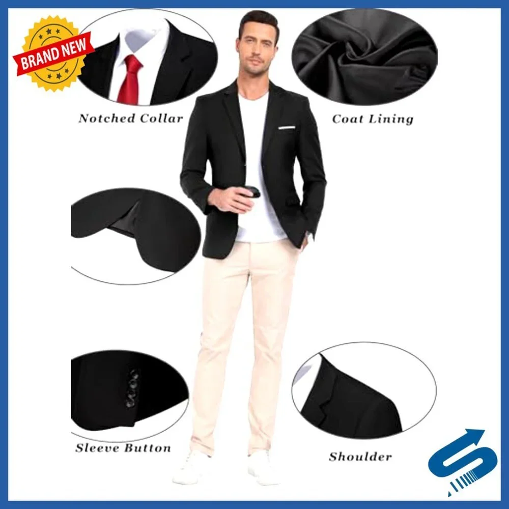 Slim Fit Sport Coat Blazer Two Button Notch Lapel Pockets Wedding Business